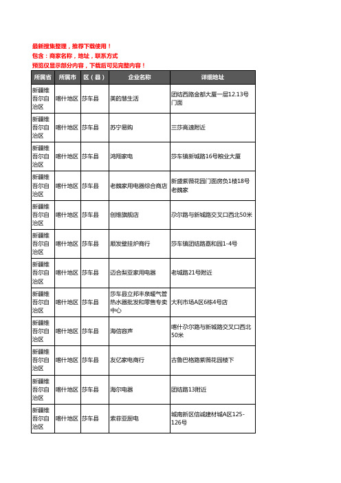 新版新疆维吾尔自治区喀什地区莎车县家用电器企业公司商家户名录单联系方式地址大全23家