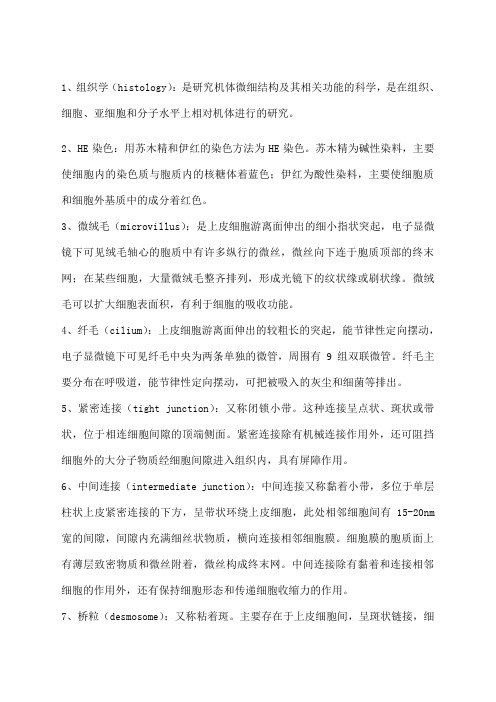 组织学与胚胎学的名词解释及相应的英文