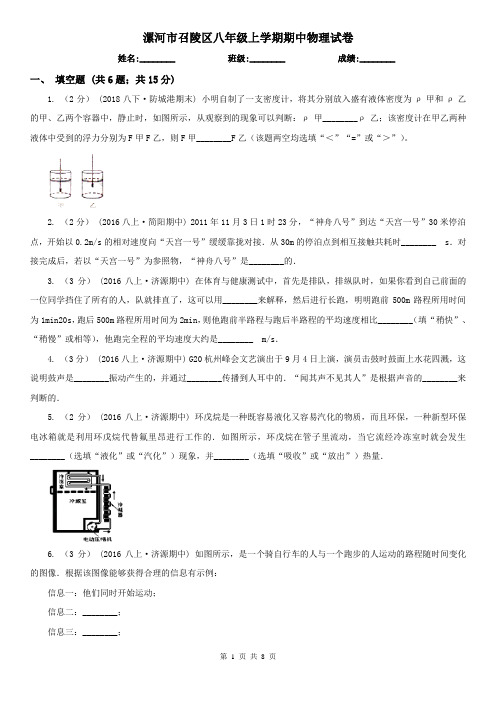 漯河市召陵区八年级上学期期中物理试卷