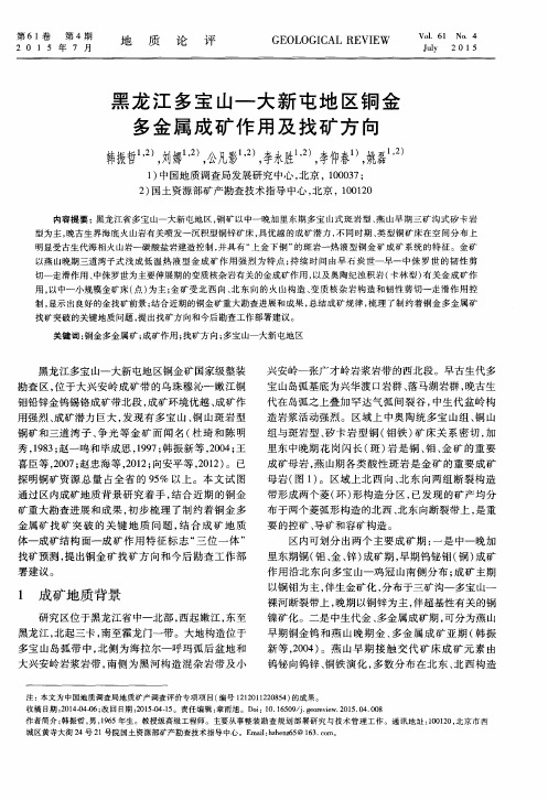 黑龙江多宝山——大新屯地区铜金多金属成矿作用及找矿方向