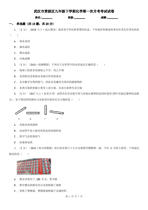 武汉市黄陂区九年级下学期化学第一次月考考试试卷