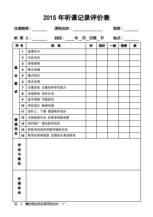 2015年听课记录评价表