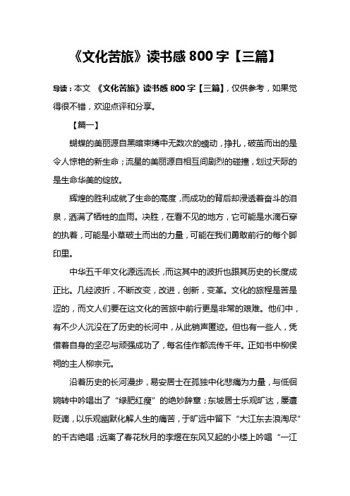 《文化苦旅》读书感800字【三篇】