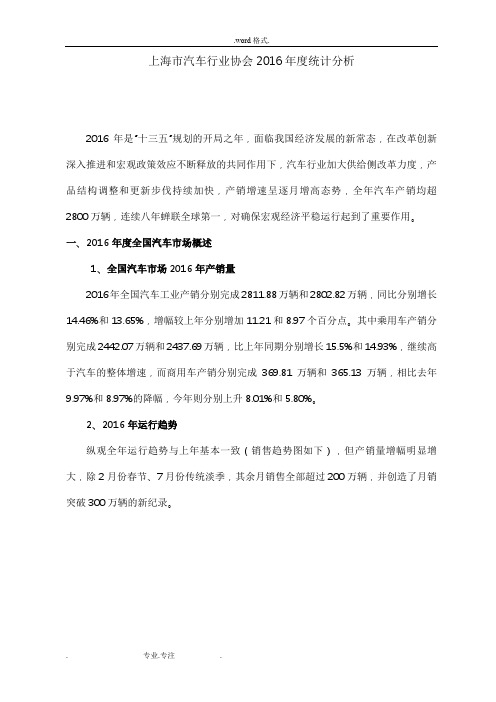 上海汽车行业协会2016统计分析报告