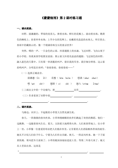 最新湘教版小学语文三年级下册《蒙蒙细雨》第2课时练精选习题