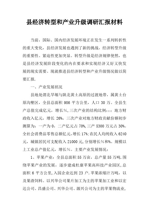 县经济转型和产业升级调研汇报材料