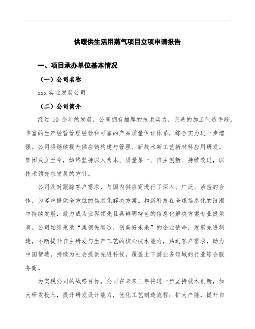 供暖供生活用蒸气项目立项申请报告参考模板