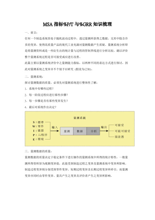 MSA指标%P T与 %GRR知识梳理
