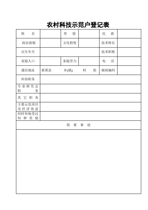 农村科技示范户登记表