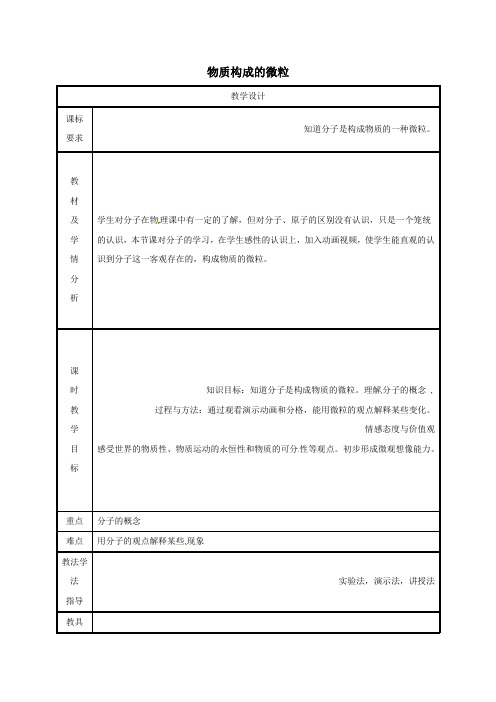 九年级化学上册第2章空气物质的构成22构成物质的微粒Ⅰ_分子教案2新版粤教版_