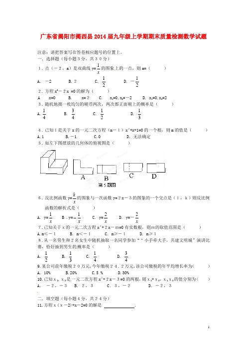 广东省揭阳市揭西县九年级数学上学期期末质量检测试题