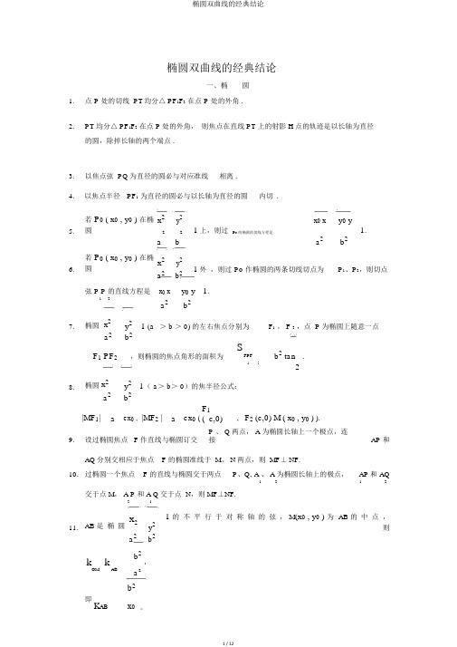 椭圆双曲线的经典结论