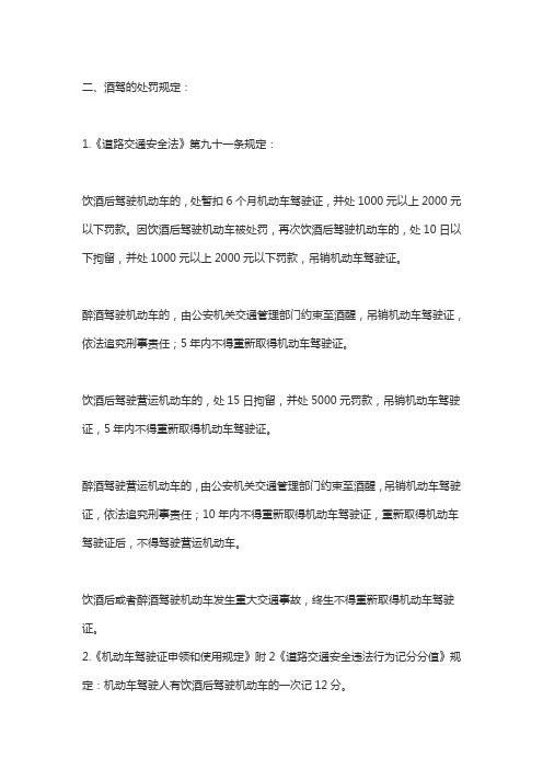 酒驾的处罚规定