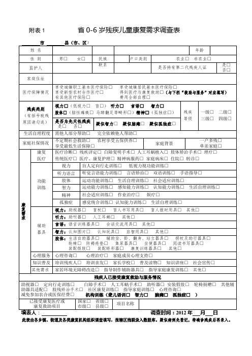 全省0_6岁残疾儿童与康复机构调查表