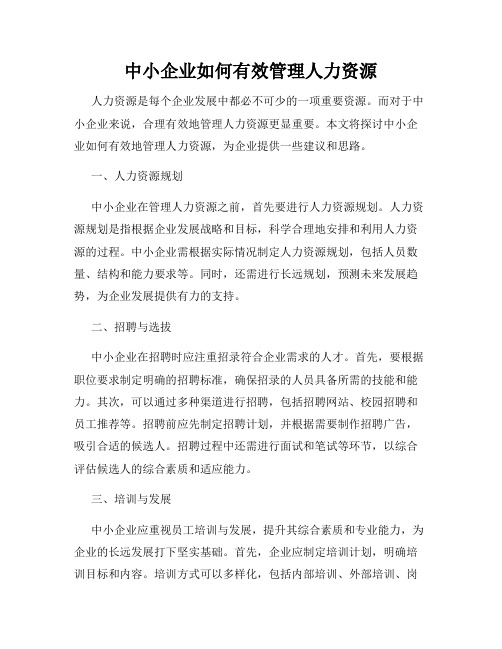 中小企业如何有效管理人力资源