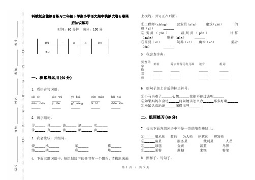 科教版全能综合练习二年级下学期小学语文期中模拟试卷A卷课后知识练习