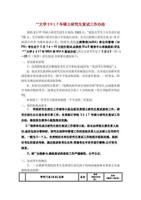 工业大学全日制硕士研究生复试工作安排
