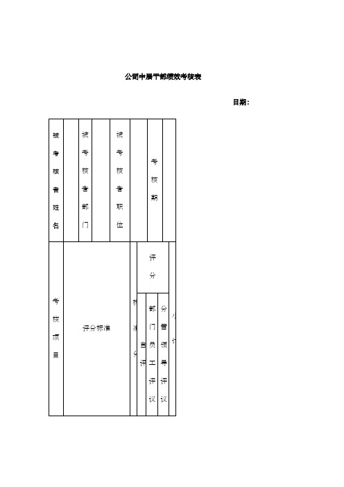 公司中层干部绩效考核表