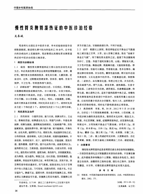 慢性胃炎脾胃湿热证的中医诊治经验