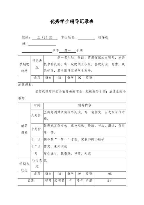 优秀学生辅导记录表