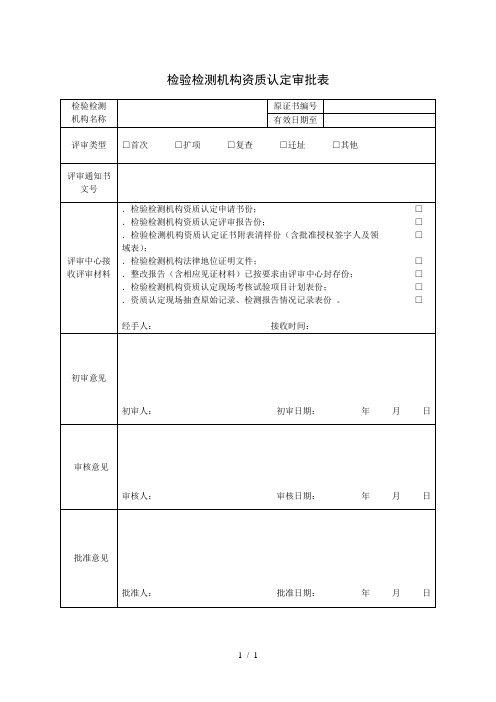 检验检测机构资质认定审批表