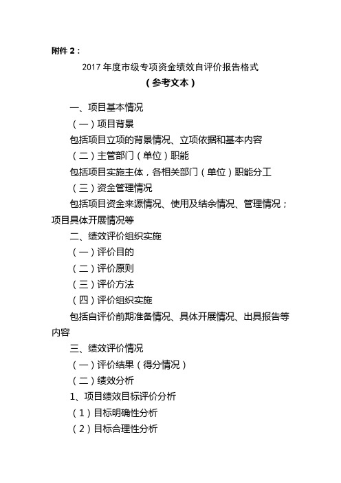 2017级专项资金绩效自评价报告格式