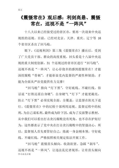 【范文】《震慑常在》观后感：利剑高悬、震慑常在,巡视不是“一阵风”