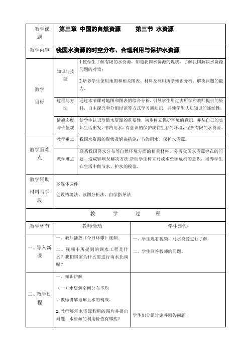 最新人教版八年级地理上册《水资源》优质教案