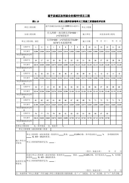 右岸0+000～1+273段驳岸3189-3276号水泥搅拌桩单元工程评定资料