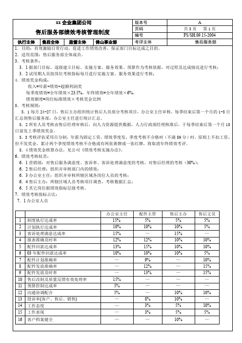 售后绩效管理及奖励制度