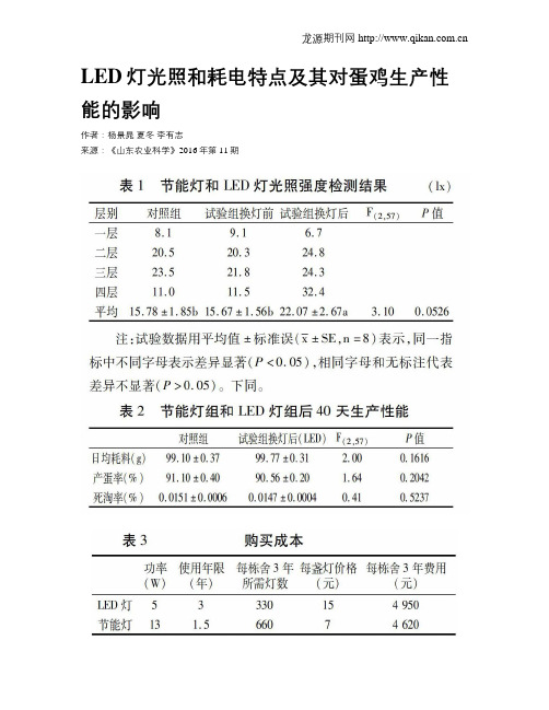 LED灯光照和耗电特点及其对蛋鸡生产性能的影响