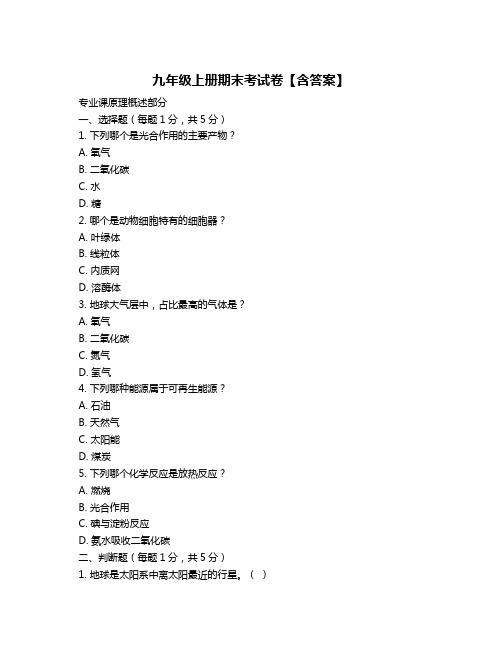 九年级上册期末考试卷【含答案】