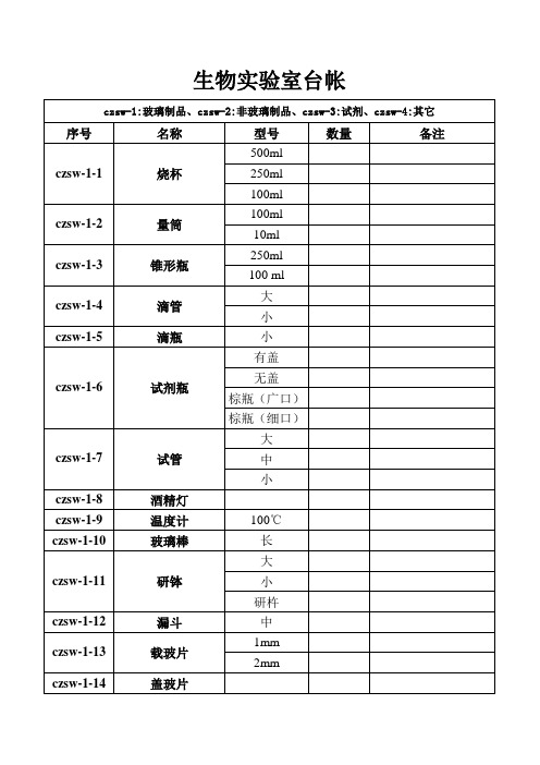 中学生物实验室台帐