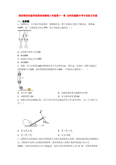 深圳深圳实验学校国际部物理八年级第十一章 功和机械能中考专项复习训练
