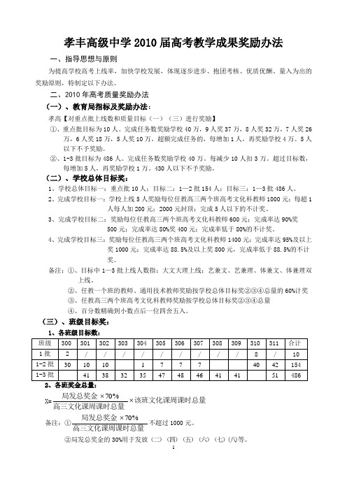 孝丰高级中学2010届高考教学成果奖励办法