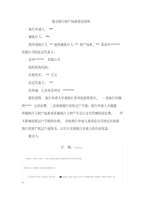 提交执行财产线索情况说明