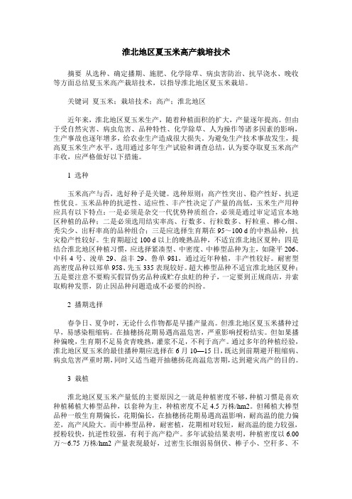 淮北地区夏玉米高产栽培技术