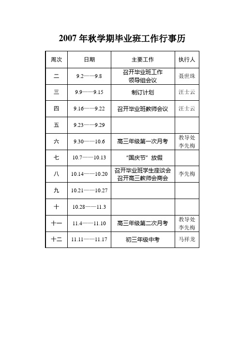 07年秋毕业班工作行事历