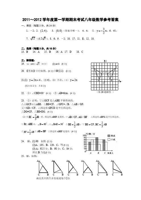 最新初中八年级数学题库 20112012期末考试八年级数学试卷答案