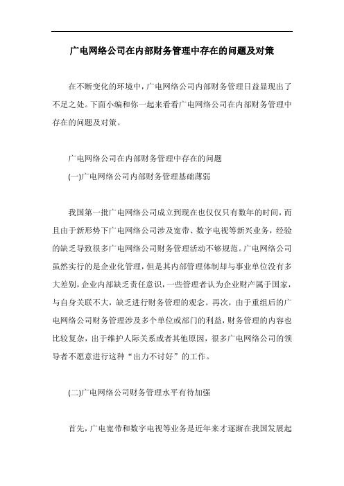 广电网络公司在内部财务管理中存在的问题及对策【最新版】