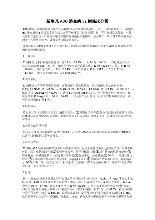 新生儿ABO溶血病52例临床分析
