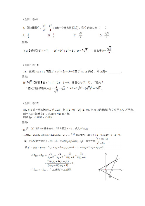 (word完整版)2018年各地高考数学文科分类汇编——解析几何,推荐文档