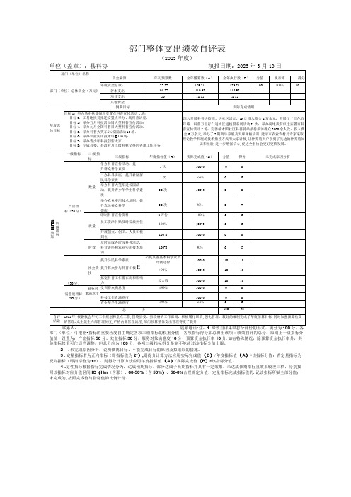 部门整体支出绩效自评表