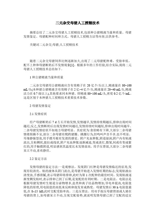 二元杂交母猪人工授精技术