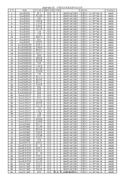 2013-2014第一学期英语重修(安排表)