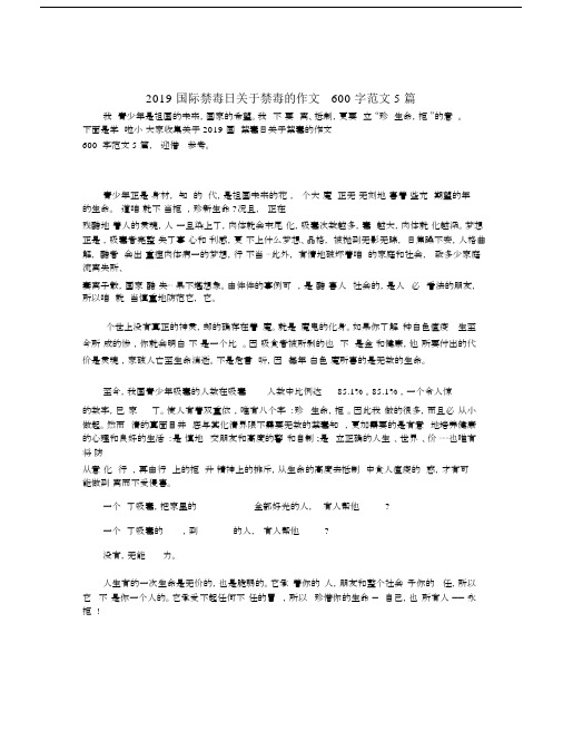 2019国际禁毒日关于禁毒的作文600字范文5篇.docx