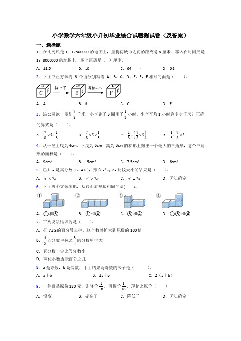 小学数学六年级小升初毕业综合试题测试卷(及答案)