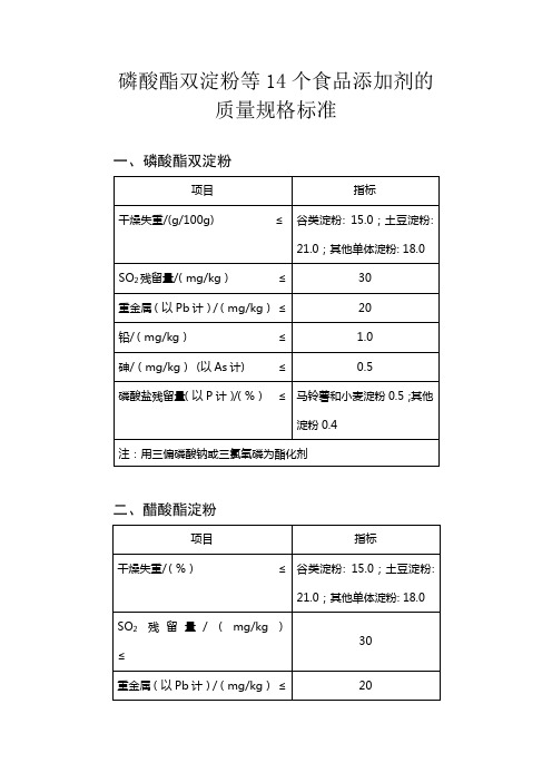 14个食品添加剂的质量规格标准