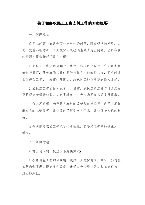 关于做好农民工工资支付工作的方案概要