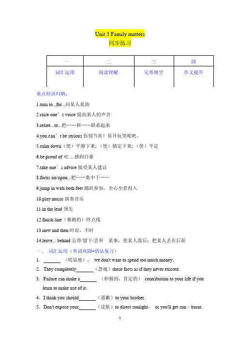 外研版(2019)必修第一册Unit 3 Family matters同步练习(原卷版)